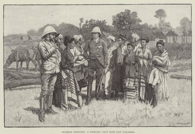 Burmese Sketches, a Friendly Chat with Yaw Villagers by William Barnes Wollen